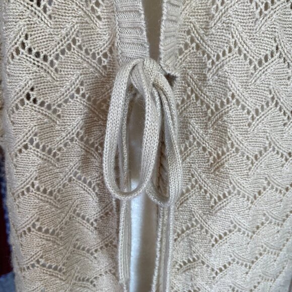 Nicole Miller women's XL tan tie front 3/4 sleeve chevron knit sweater cardigan - Picture 6 of 8